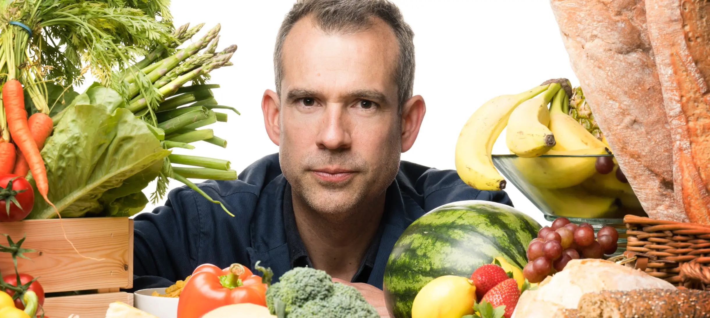 Chris looks through a selection of healthy food including vegetables