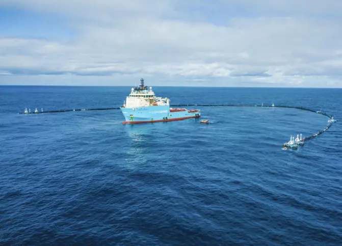The Ocean Cleanup's device in the ocean