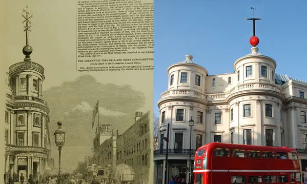 A collage of 449 Strand, Former Electric Telegraph Office in sketch and in a photograph