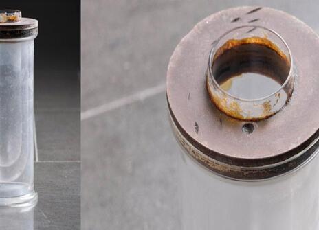 Two views of James Dewar's vacuum flask - one from straight on, one from above
