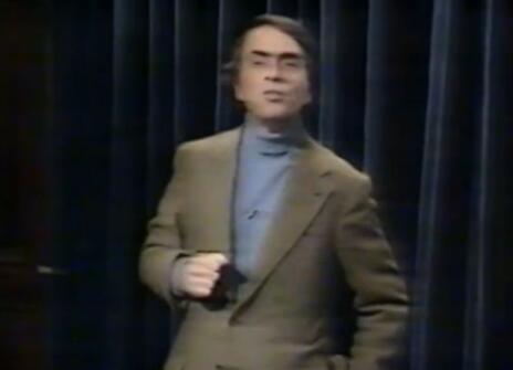 A still of Carl Sagan during his 1977 CHRISTMAS LECTURE