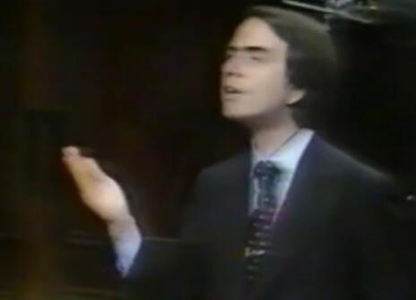 A still of Carl Sagan during his 1977 CHRISTMAS LECTURE