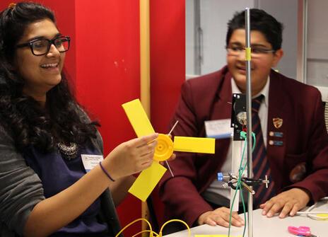 Secondary school students participating in a magnets and motors workshop at the L’Oréal Young Scientist Centre in London.