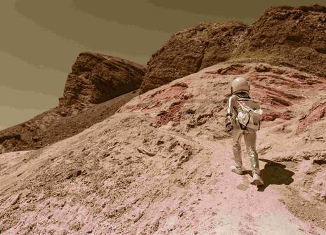 A person walking across Mars