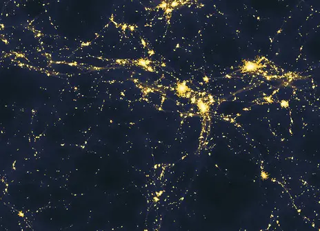 Computer simulation of one possible scenario for the large-scale distribution of light sources in the Universe.